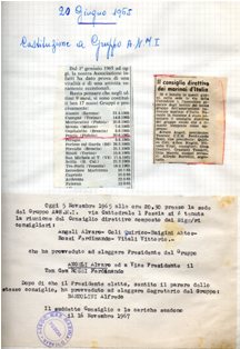  5 Novembre 1965 -Riunione C.D. che elegge il Sign. Angelo ALVARO 1 presidente del gruppo ANMI di Pescia 