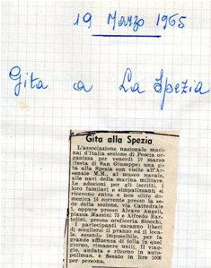 19 Marzo 1965 il Gruppo ANMI di Pescia organizza una visita all'Arsenale M.M. di La Spezia 